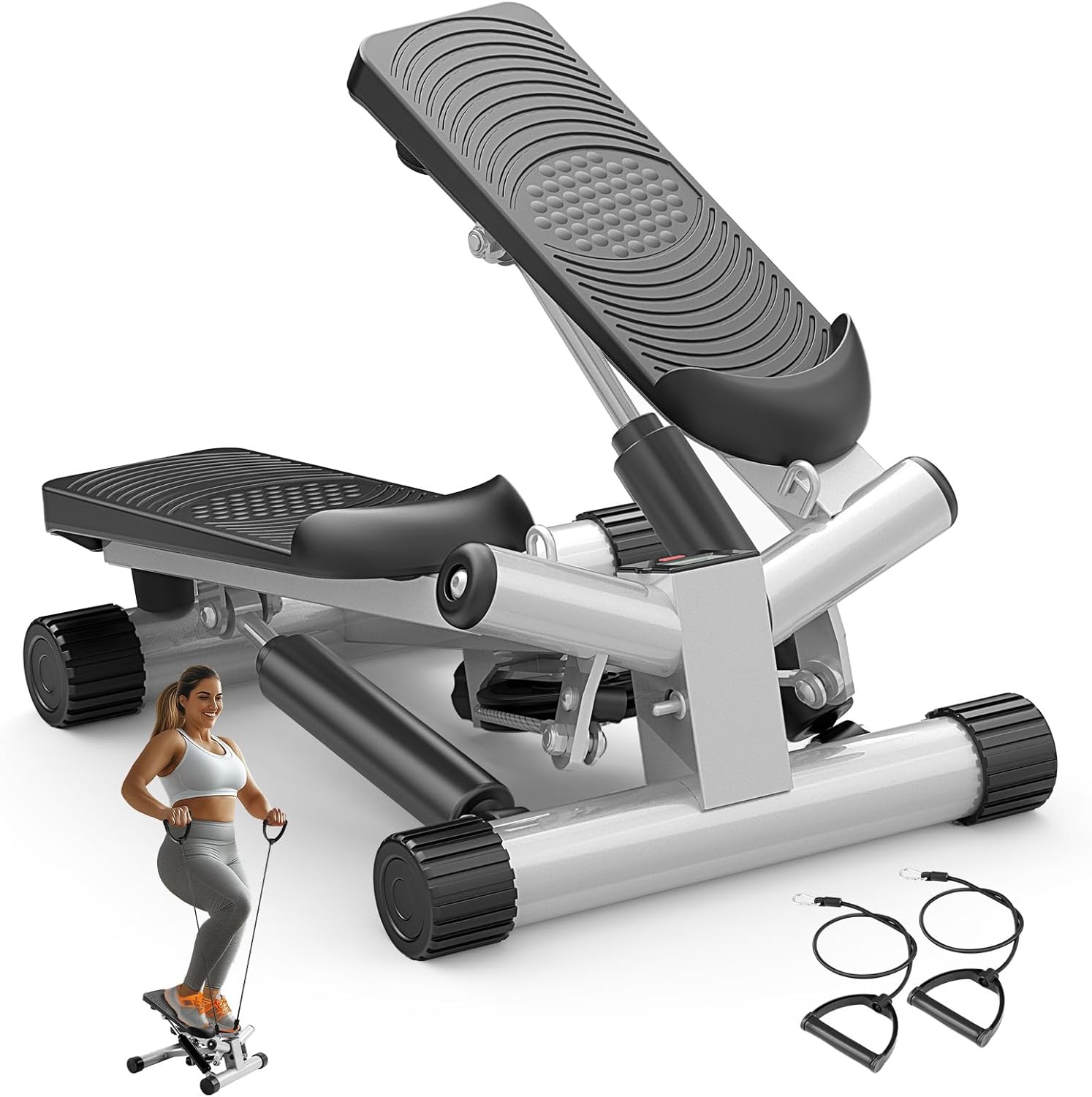 OLIXIS Stepper for Exercise, Stair Step Workout Machine with Resistance Bands, Mini Stair Stepper at Home Workout Equipment with 265 LB Load Capacity,Fitness Stepper with LCD Monitor