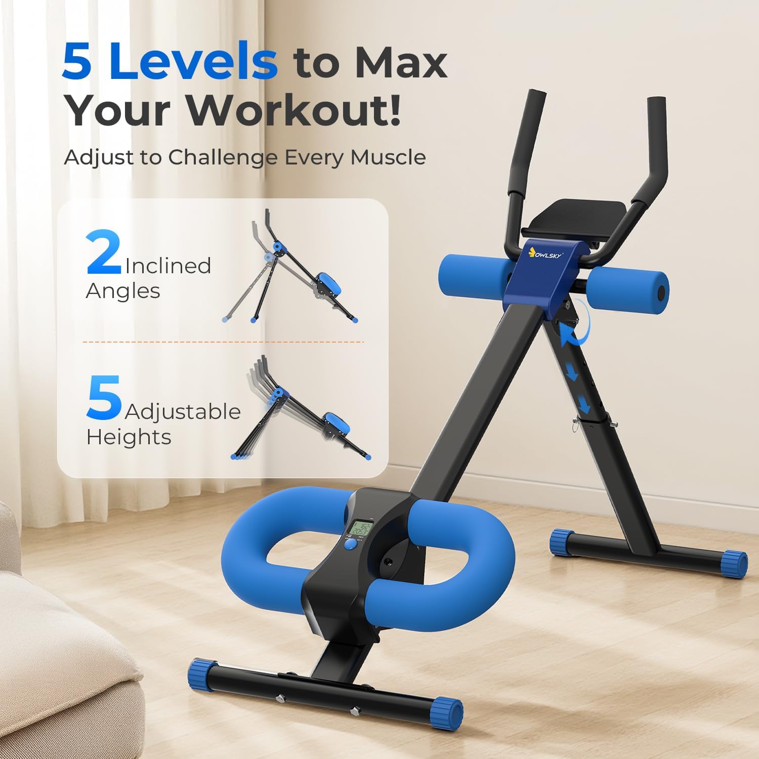 Ab Machine, Adjustable Ab Trainer Machine for Abs Workout at Home Gym, Foldable, Knee Protection, Abdominal Trainer for Stomach Workout - Image 3