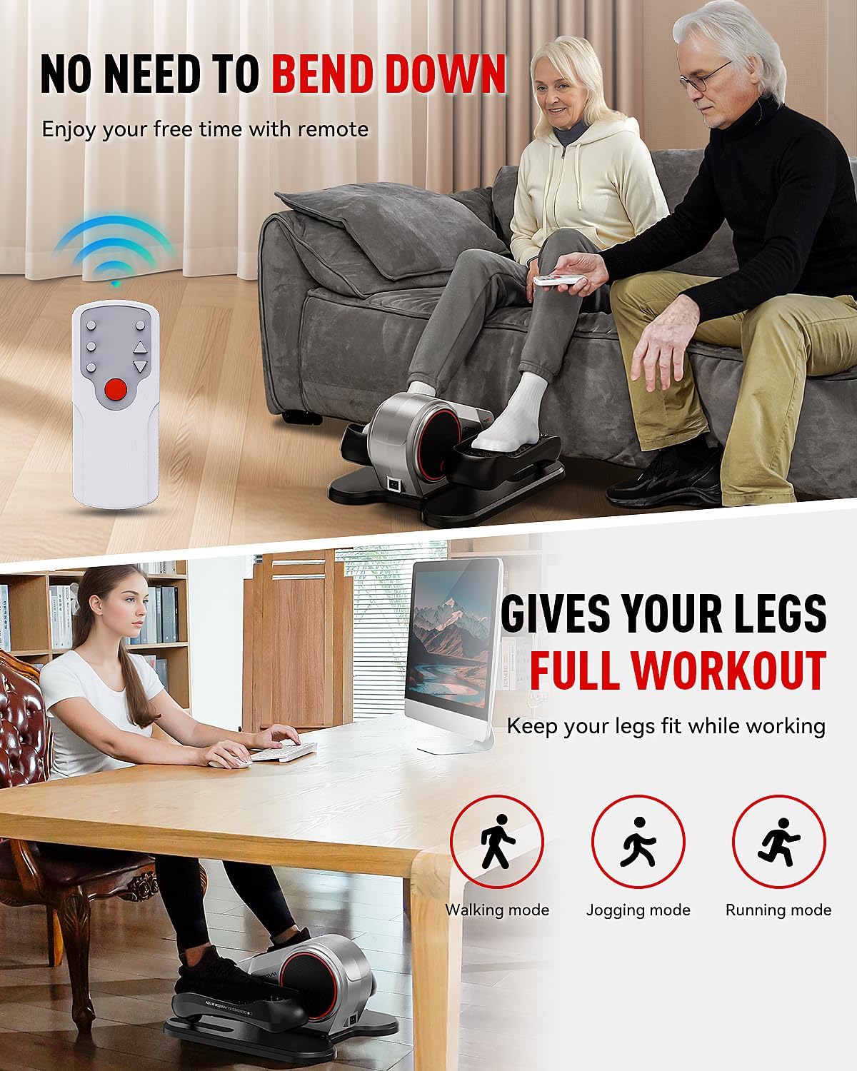 HARISON Under Desk Elliptical Machine for Seniors, Mini Elliptical with 12-Level Magnetic Resistance Adjustable, Bidirectional Motion, Pre-Assembled Low-Impact Leg Exerciser with Floor Mat - Image 6