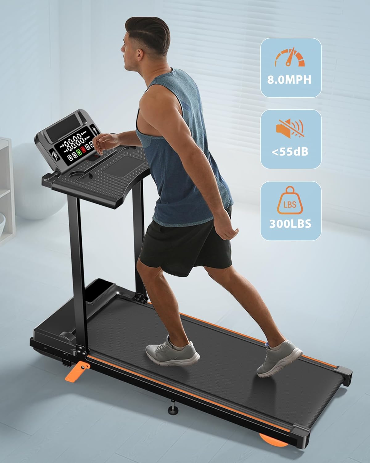 15% Auto Incline Treadmill for Home, Folding Treadmills 350LBS Weight Capacity, 3.5HP Portable Treadmills with Handle Bar/Console, Heavy Duty Treadmill Running Machine with Heart-Rate and Speaker - Image 6