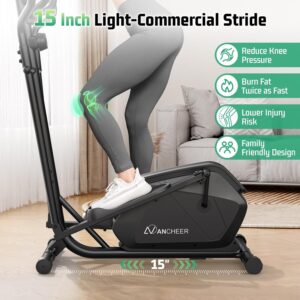 ANCHEER Elliptical Exercise Machine, Elliptical Machine for Home with Ultra-Smooth Magnetic Drive, Elliptical Trainer with 14 Levels Resistance & Pulse Sensor, LCD Monitor, Device Holder, 15″ Stride