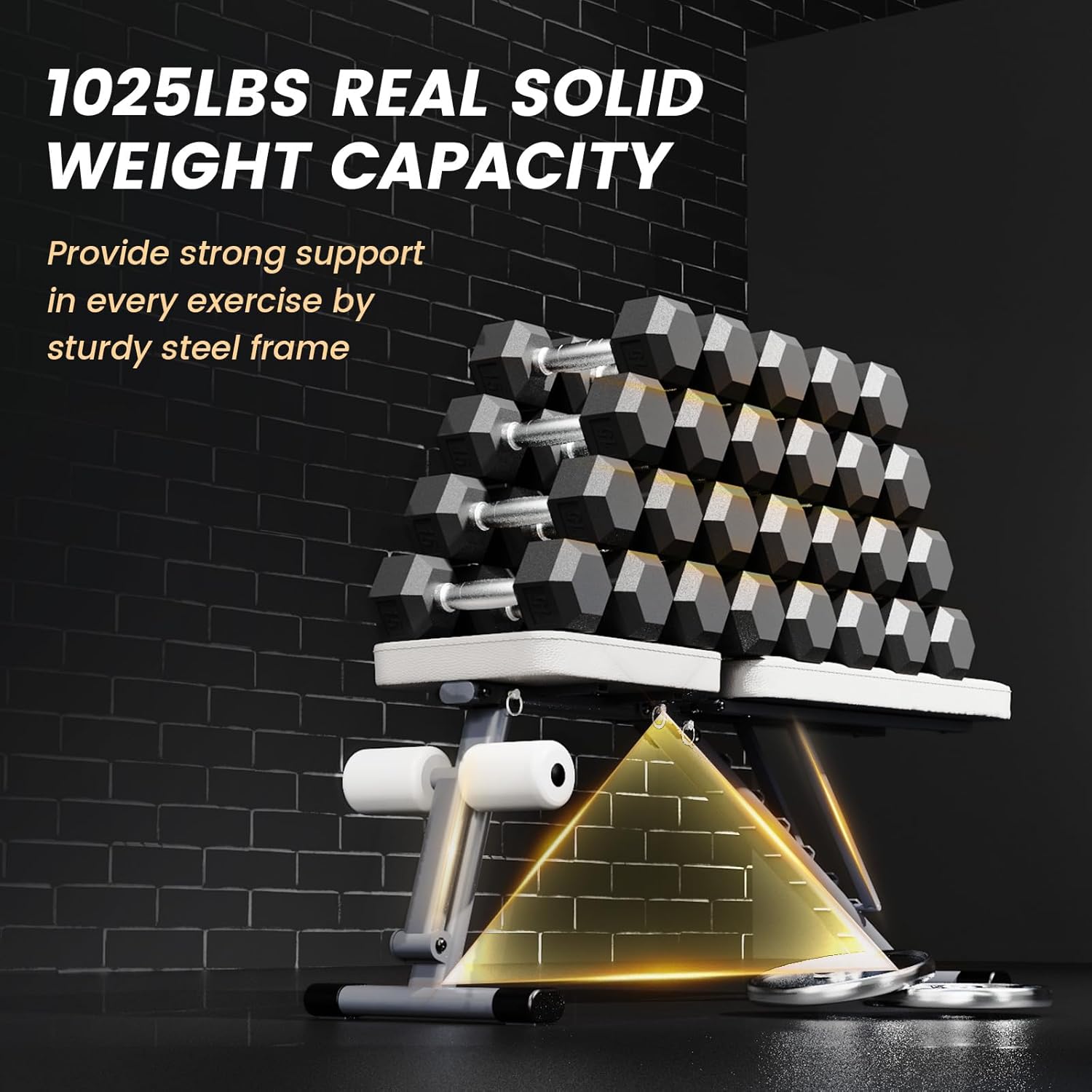 Adjustable Weight Bench for Home Gym,1025 LB Stable Workout Benches for Full Body Strength Training,Dumbbell Exercise,3 Sec Fast Folding Sit up Bench - Image 3