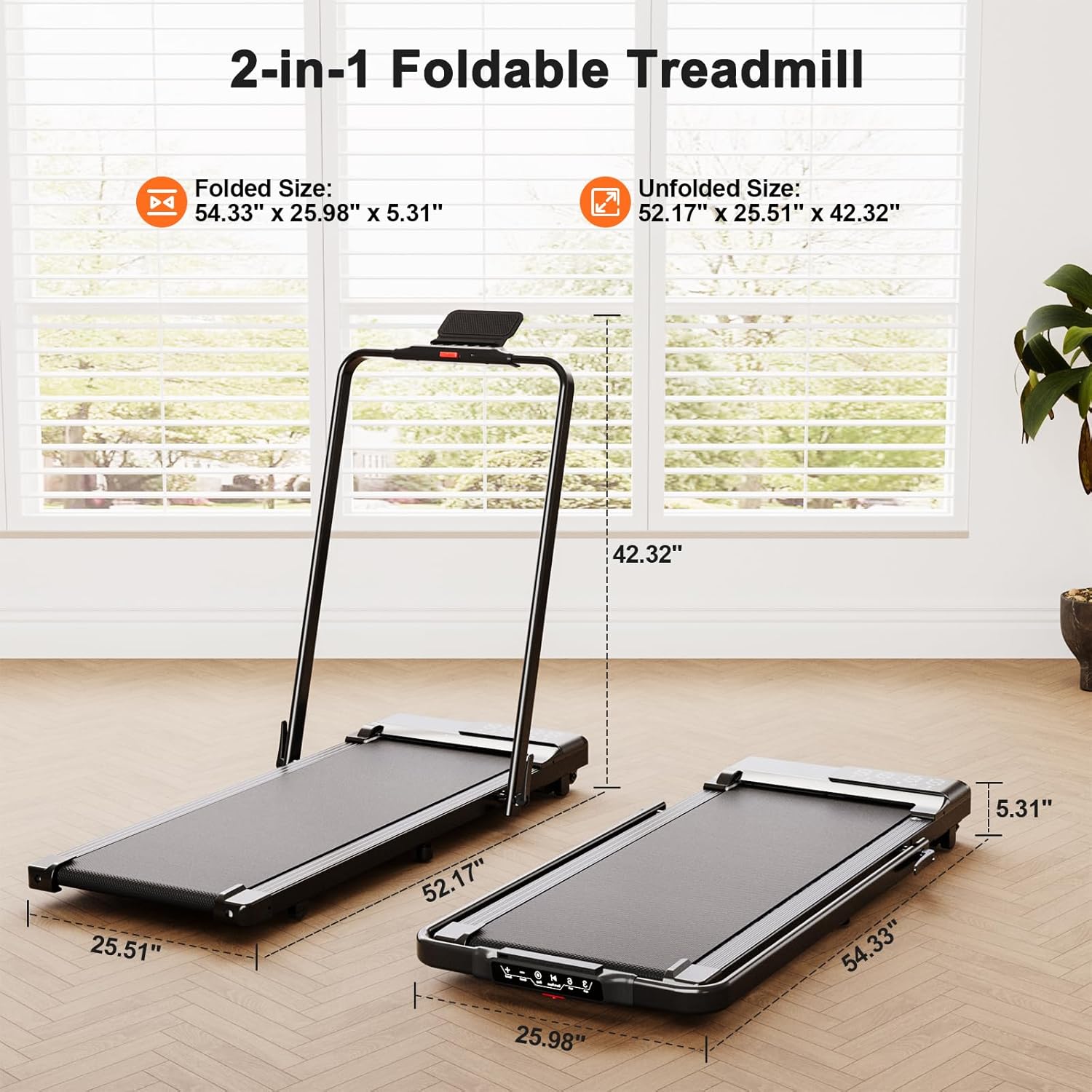 Walking Pad Treadmill with Handle Bar 3-in-1 Foldable Treadmills for Small Space 300 LBS Capacity, 3.0HP Portable Under Desk Treadmill for Home Office with LED Display Remote APP Control - Image 4