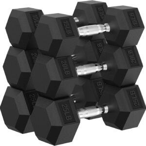 PAPABABE Hex Dumbbell Set, 45-135 lb Rubber Encased Home Gym Dumbbells, Weights Dumbbells Set for Women & Men, Hand Weight with Anti-Slip Grip