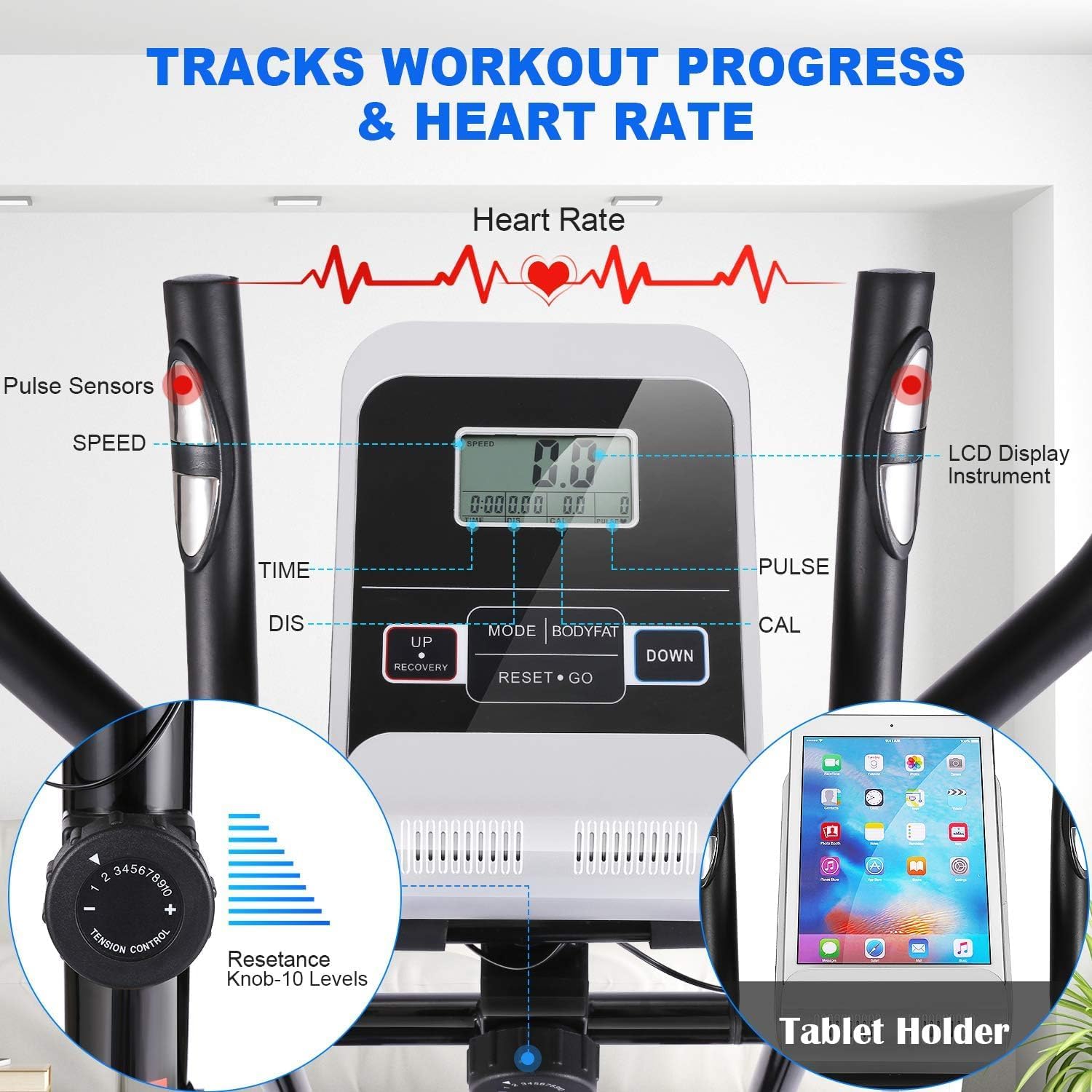 Elliptical Exercise Machine with APP, Heavy-Duty Elliptical Cross Trainer for Home Use, 10-Level Resistance, Max User Weight 390 lbs, Ideal for Indoor Workout & Fitness - Image 2