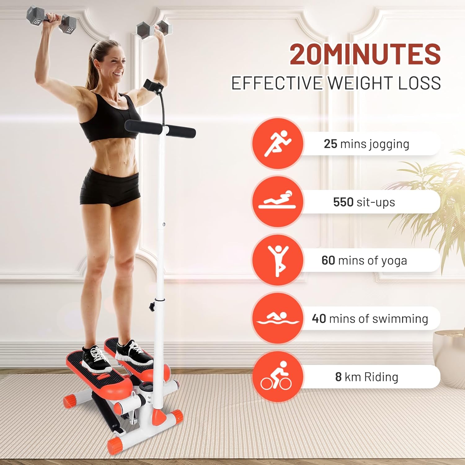 Adjustable Height Stair Stepper with Resistance Bands and LCD Monitor - 330 lb Capacity, Handlebar and Phone Stand for Home Workouts - Image 5