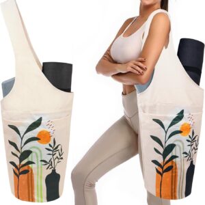 Yoga Mat Bag Carrier for Women with Side Large Pocket Durable Linen Workout Gym Travel Storage Pilates Mats