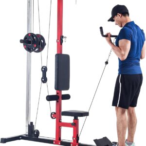LAT Pulldown Machine, Multi-Functional Cable Machine with High & Low Pulley System, Row Cable Machine for Home Gym with Adjustable Seat & Leg Support, Heavy-Duty Tricep & Back Workout Equipment