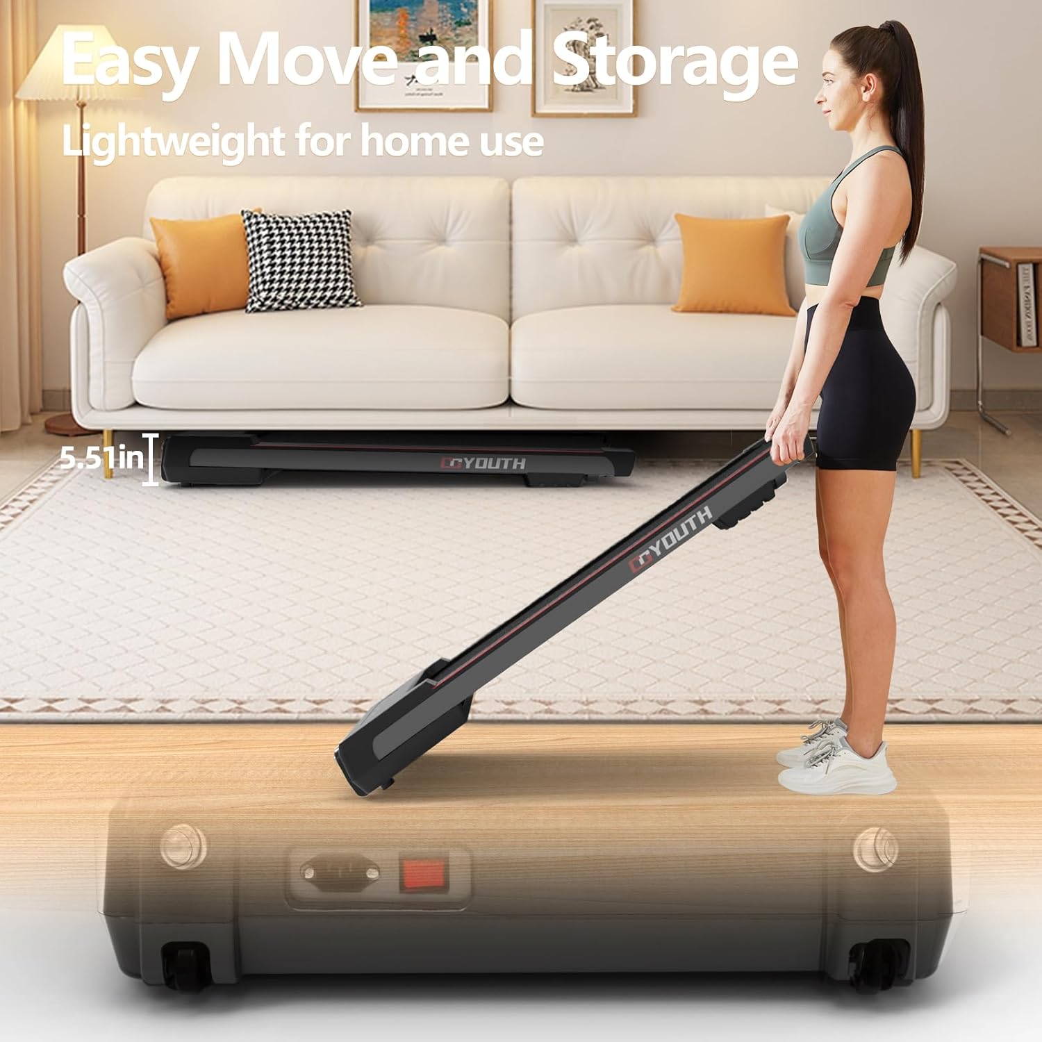 GOYOUTH 2 in 1 Under Desk Electric Treadmill Motorized Exercise Machine with Wireless Speaker, Remote Control and LED Display, Walking Jogging Machine for Home/Office Use - Image 3