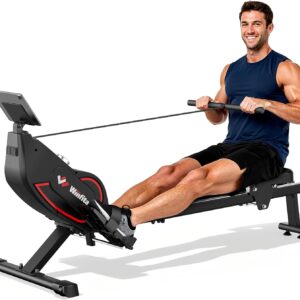 Rowing Machines for Home,Quiet Resistance Magnetic Rower Machine with 32 Levels,350lb Weight Capacity,Compact Dual Slide Rail,LED Monitor & Comfortable Seat,App Supported&Tablet Holder