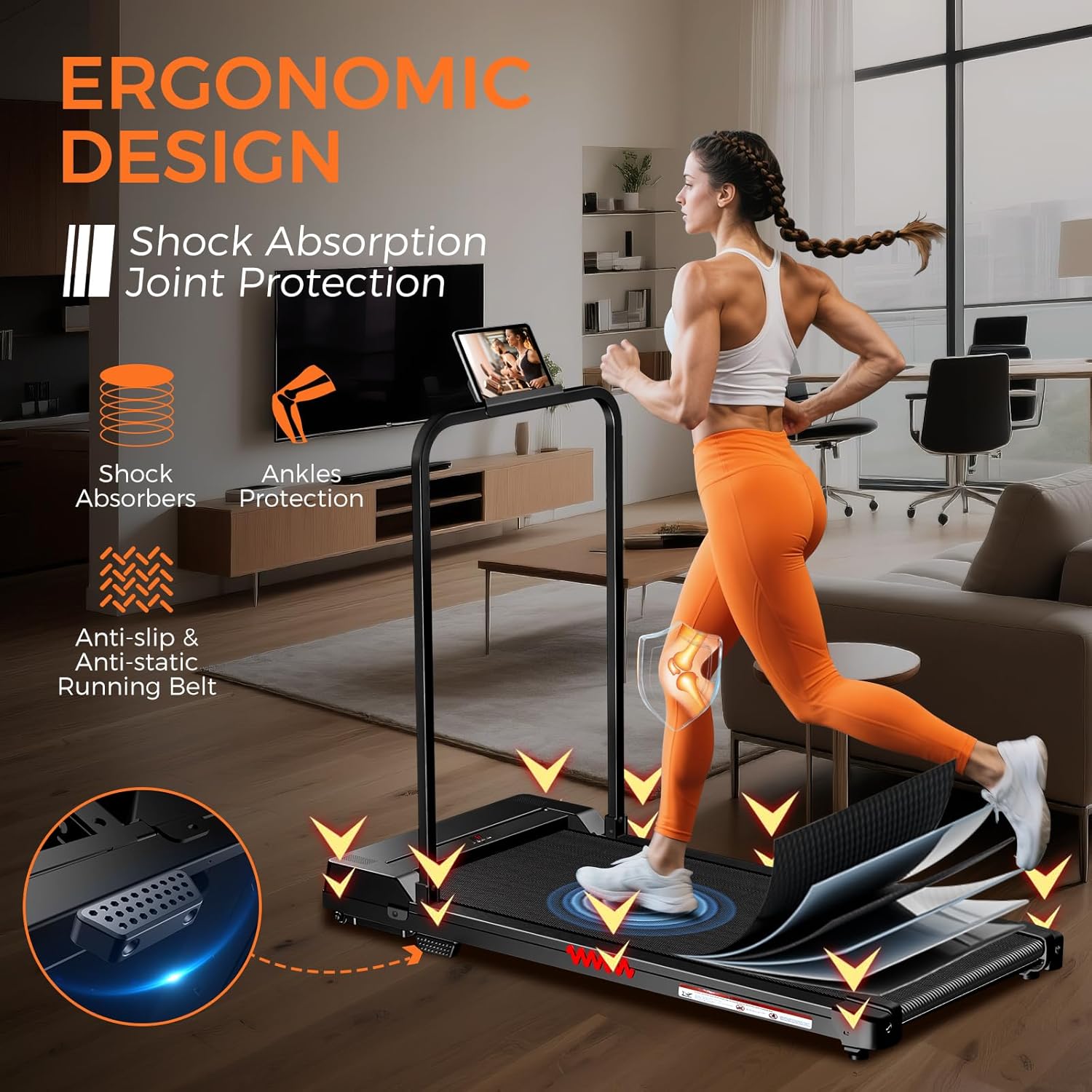 Walking Pad Treadmill, 3.0 HP Under Desk Treadmill, 3 in 1 Foldable Treadmills for Home, Walking Pad with Handle Bar for Walking and Jogging, with Remote Control & LED Display - Image 3