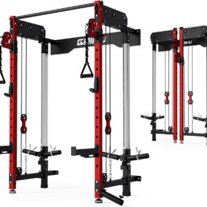 WM3-V4 Folding Squat Rack, Wall Mounted Power Rack with Dual Independent Pulley System, Functional Trainer with 5 Adjustable Function Modes for Space Saving