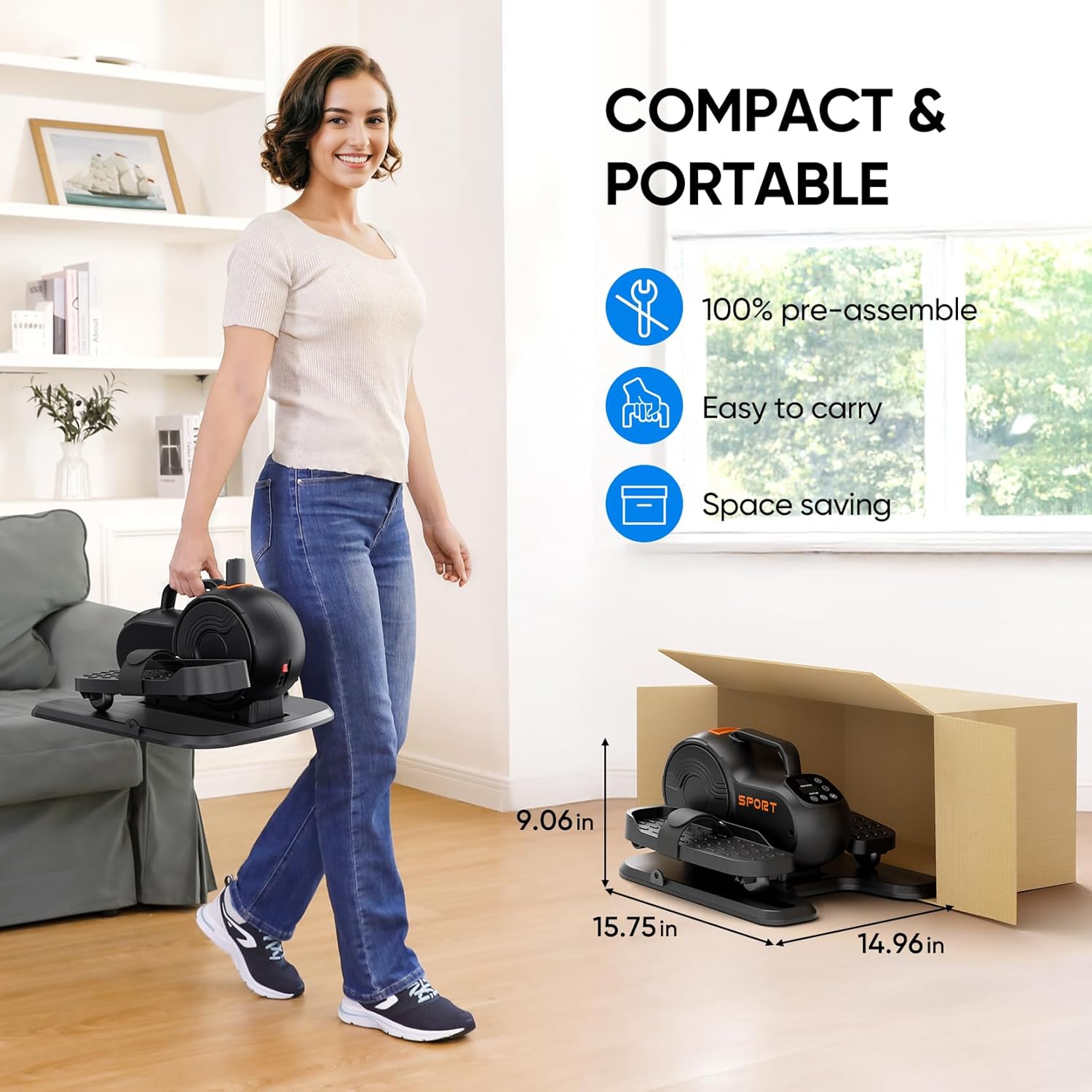 Under Desk Elliptical Machine, 3-in-1 THERUN Electric Leg Exerciser for Seniors, Fully Assembled Portable Seated Pedal Exerciser w/Remote Control, 10-Level Speeds & Resistance - Image 9