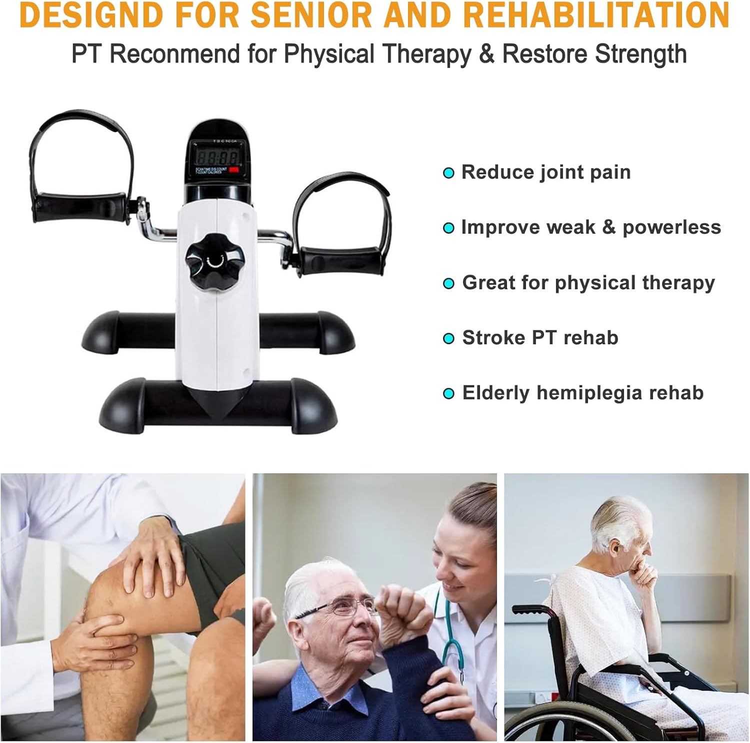 Under Desk Bike Pedal Exerciser, Portable Mini Exercise Bike with LCD Display for Home/Office, Desk Cycle for Leg/Arm with Handle, Leg Exerciser While Sitting for Seniors - Image 8