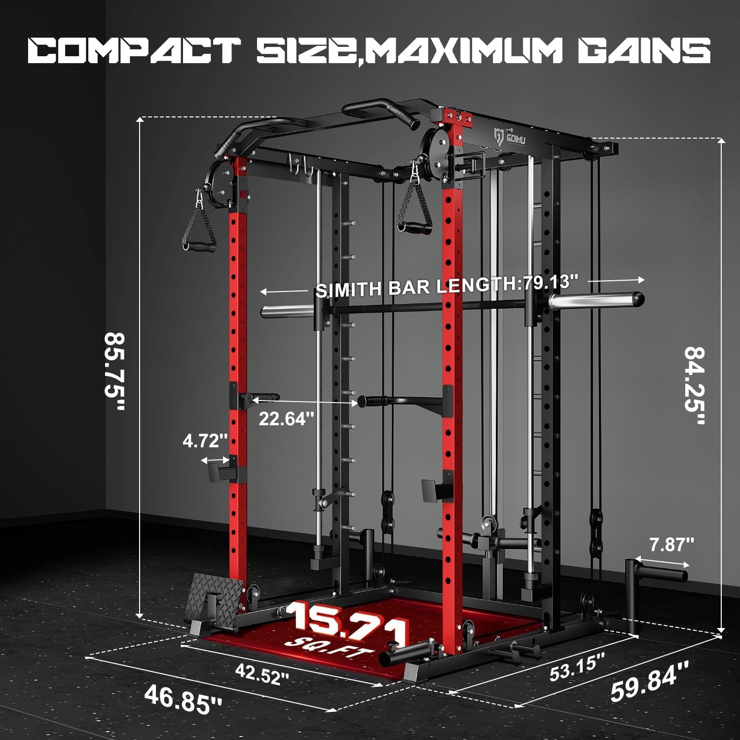 S1-V4 Smith Machine, 2000LBS Power Cage with Cable Crossover System, All-in-One Squat Rack with Smith Bar, Workout Cage Strength Training Equipment with Attachments - Image 7