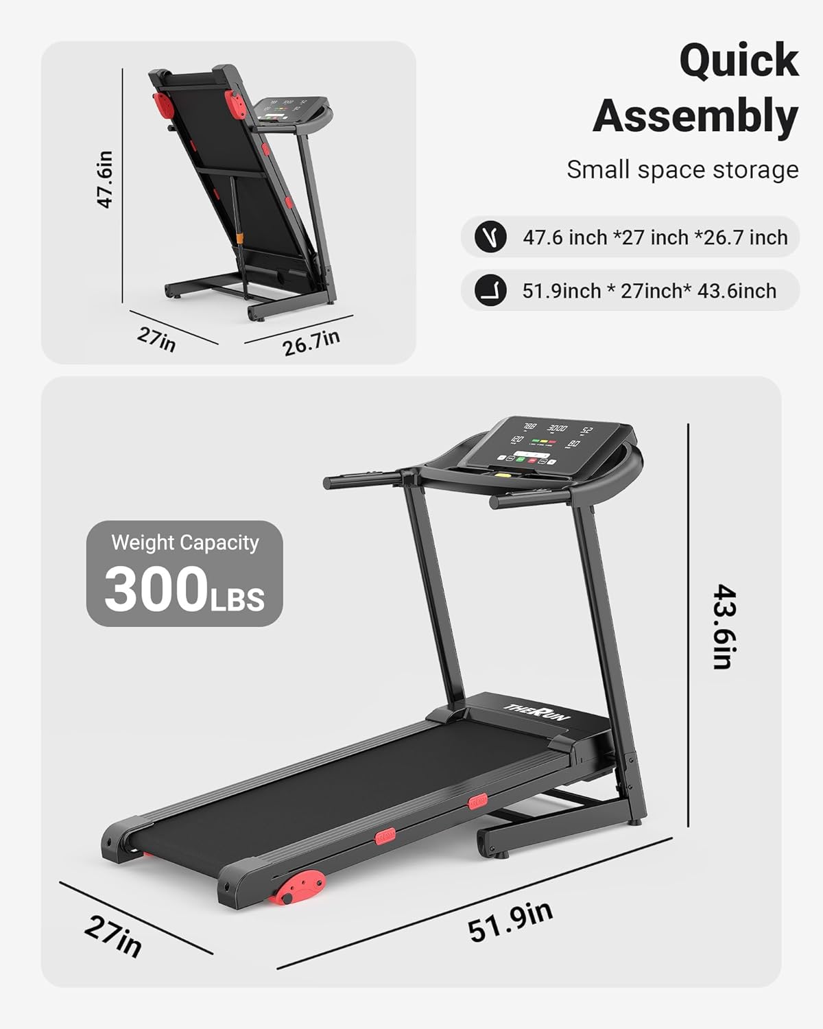 THERUN Home Treadmill with Incline Adjust, 3.0 HP Treadmill, Heart Rate Monitoring, Wider Running Belt - Image 7