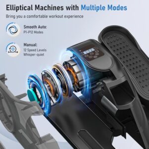 Under Desk Elliptical Elliptical Training Machines Mini Elliptical with LCD Display 12 Adjustable Speeds Strap Pedals and Remote Control Quiet Work for Home Office