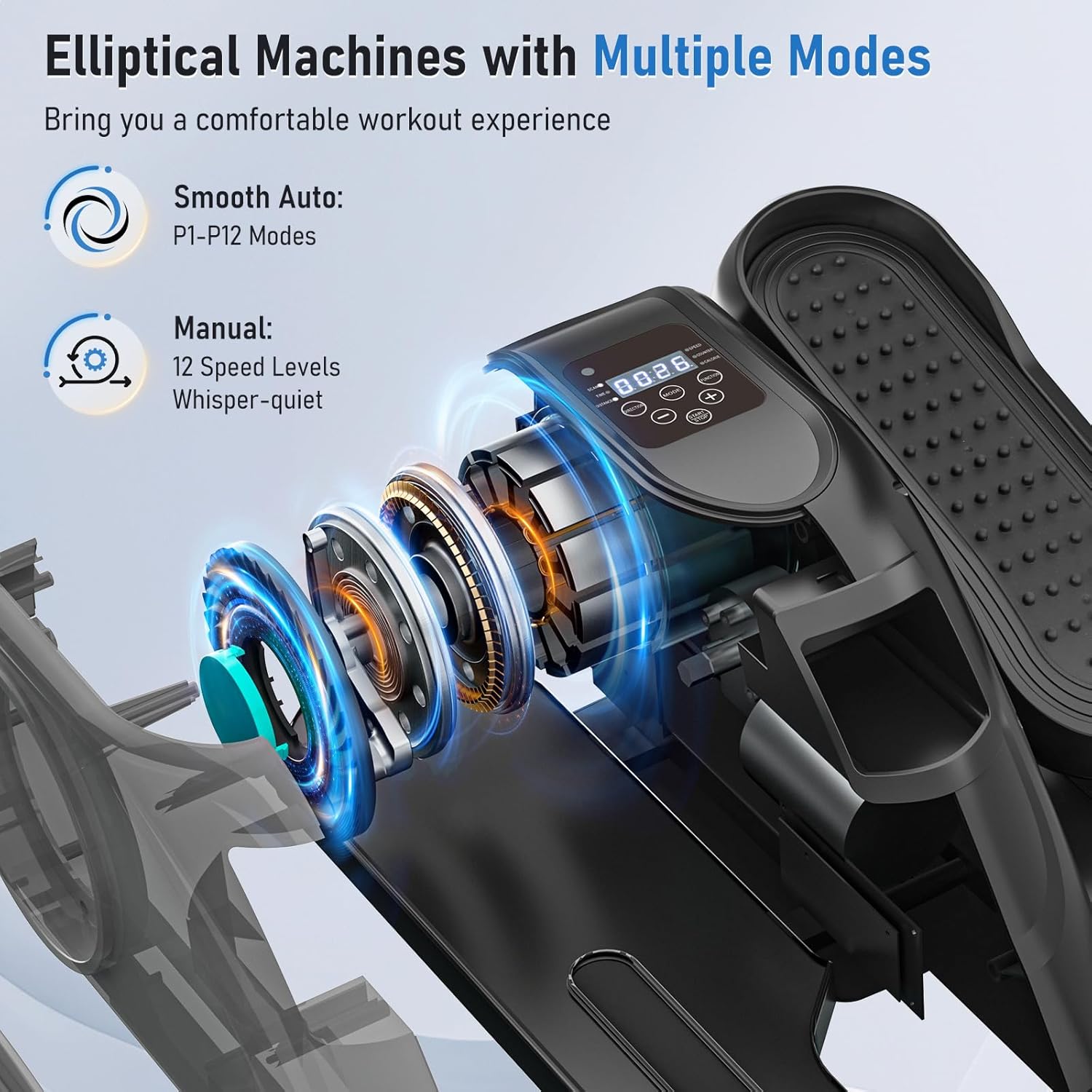 Under Desk Elliptical Elliptical Training Machines Mini Elliptical with LCD Display 12 Adjustable Speeds Strap Pedals and Remote Control Quiet Work for Home Office - Image 2