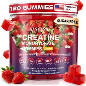 Creatine Monohydrate Gummies 5000mg for Women and Men – Pre-Workout Supplement with Magnesium, Zinc & Taurine – Strawberry Flavor – Builds Muscle Strength – Boosts Energy, Vegan – 120 Gummies