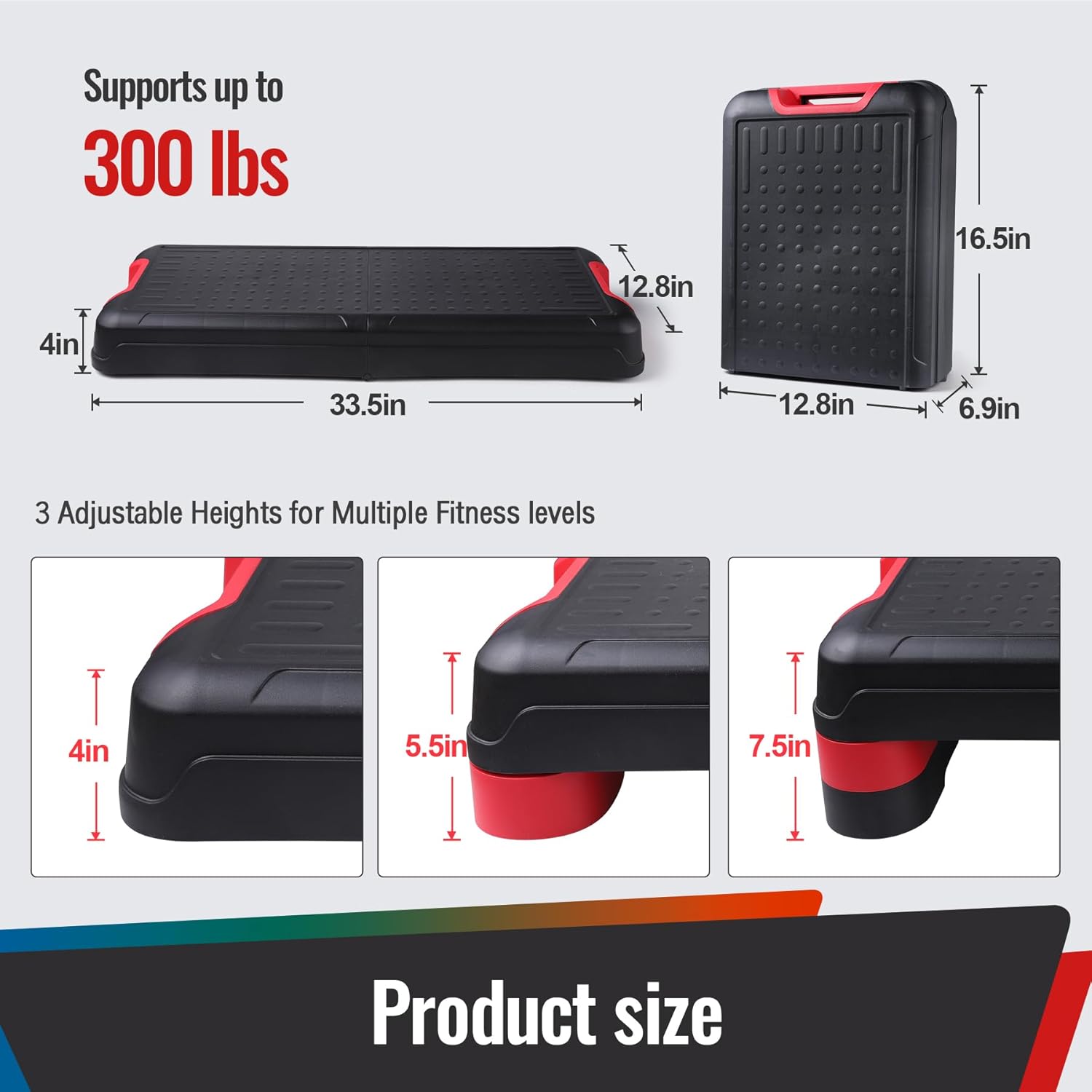 33.5" Aerobic Exercise Folding Step Platform for Home Workout, Configurable 3 Height Workout Stepper for Office Indoor Home Gym Exercise, Lightweight, Save Storage Space Aerobic Step Platform - Image 5