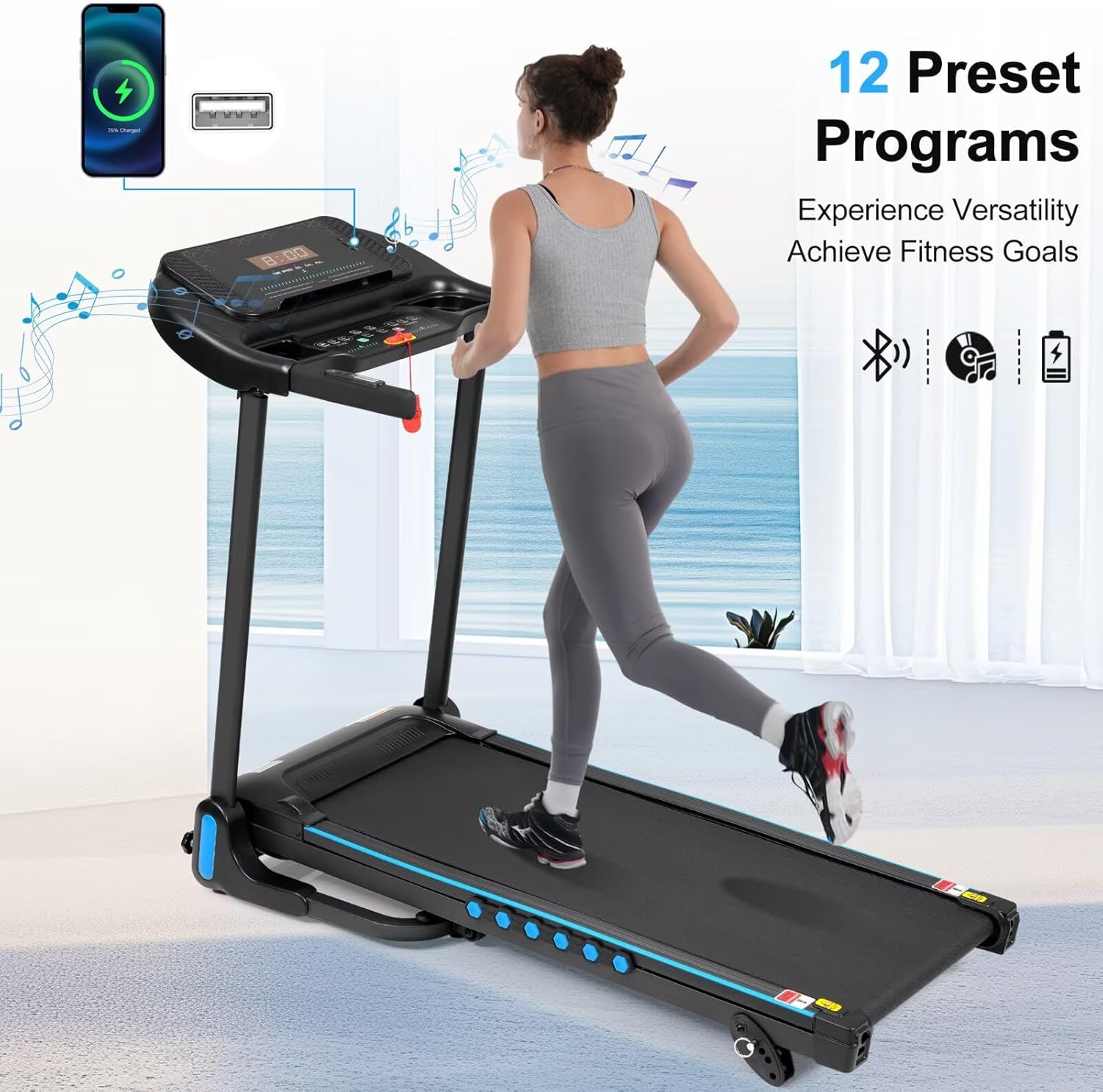 Merax Treadmill for Home, 10MPH Foldable Treadmills with Incline,Caminadora Eléctrica para Casa, 3.0HP Walking Pad Treadmills with 350LBS Capacity,Bluetooth,Pulse Monitor,2 Layers Shock-Absorbing - Image 4