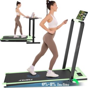Foldable Treadmill with Incline-Walking Pad with Handle Bar-Portable Walking Pad Treadmill 300+ lb Capacity-Under Desk Treadmills, 4 in 1 Running Machine LED Display/Dual Control