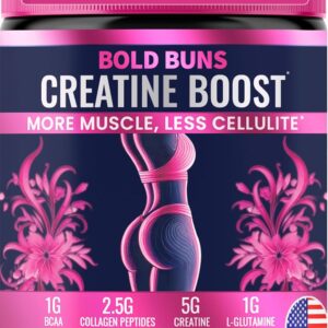 Creatine for Women – Booty Builder Supplement with Collagen & BCAA – Supports Muscle Development, Post-Workout Recovery, Skin Elasticity, Healthy Hair & Nail | Unflavored – 30 Servings