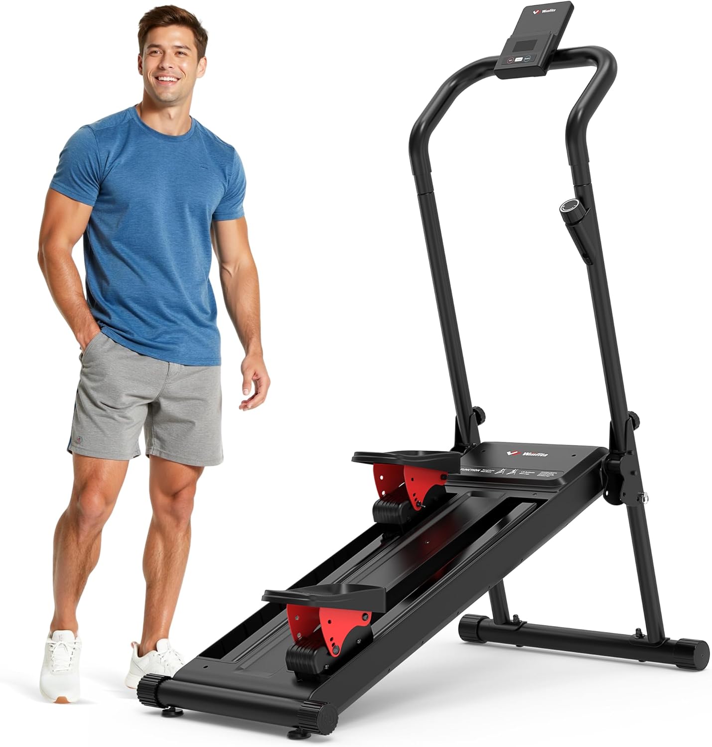 Magnetic Stair Stepper for Home, Folding Stairmaster with Resistance Adjustment, Folding Vertical Climber w/350 LBS Capacity,2 Incline Levels, 12'' Extended Pedal