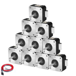10Pack Nema 17 Stepper Motor 1.8‌°‌ 2 Phase High Torque 0.13Nm(18.41oz·in) Bipolar 42x21mm 1.0A 3.5Ω 4-Lead Shaft 24mm φ5mm 42 Stepper Motor Cable 1M for 3D Printer DIY Robot CNC Machine