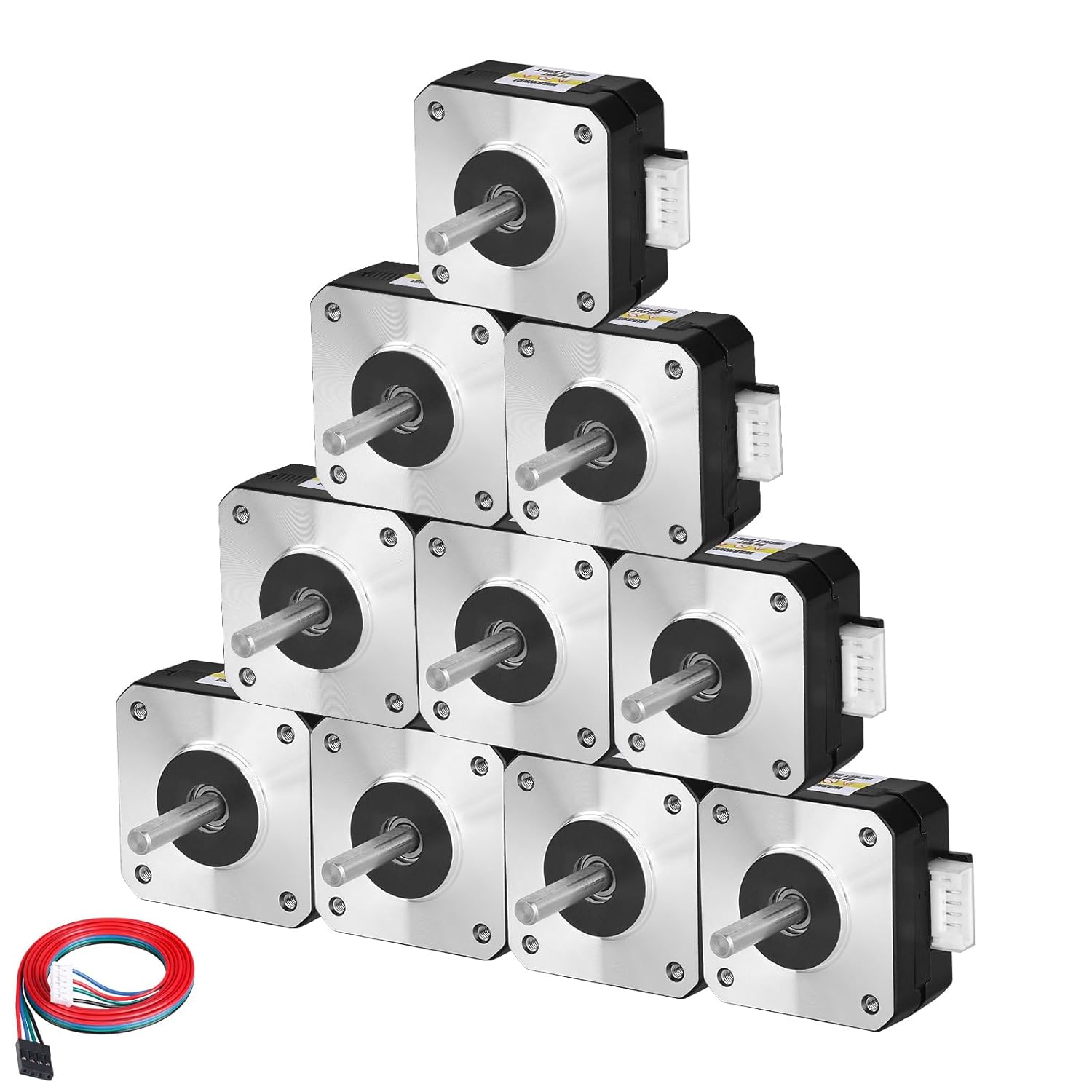 10Pack Nema 17 Stepper Motor 1.8° 2 Phase High Torque 0.13Nm(18.41oz·in) Bipolar 42x21mm 1.0A 3.5Ω 4-Lead Shaft 24mm φ5mm 42 Stepper Motor Cable 1M for 3D Printer DIY Robot CNC Machine