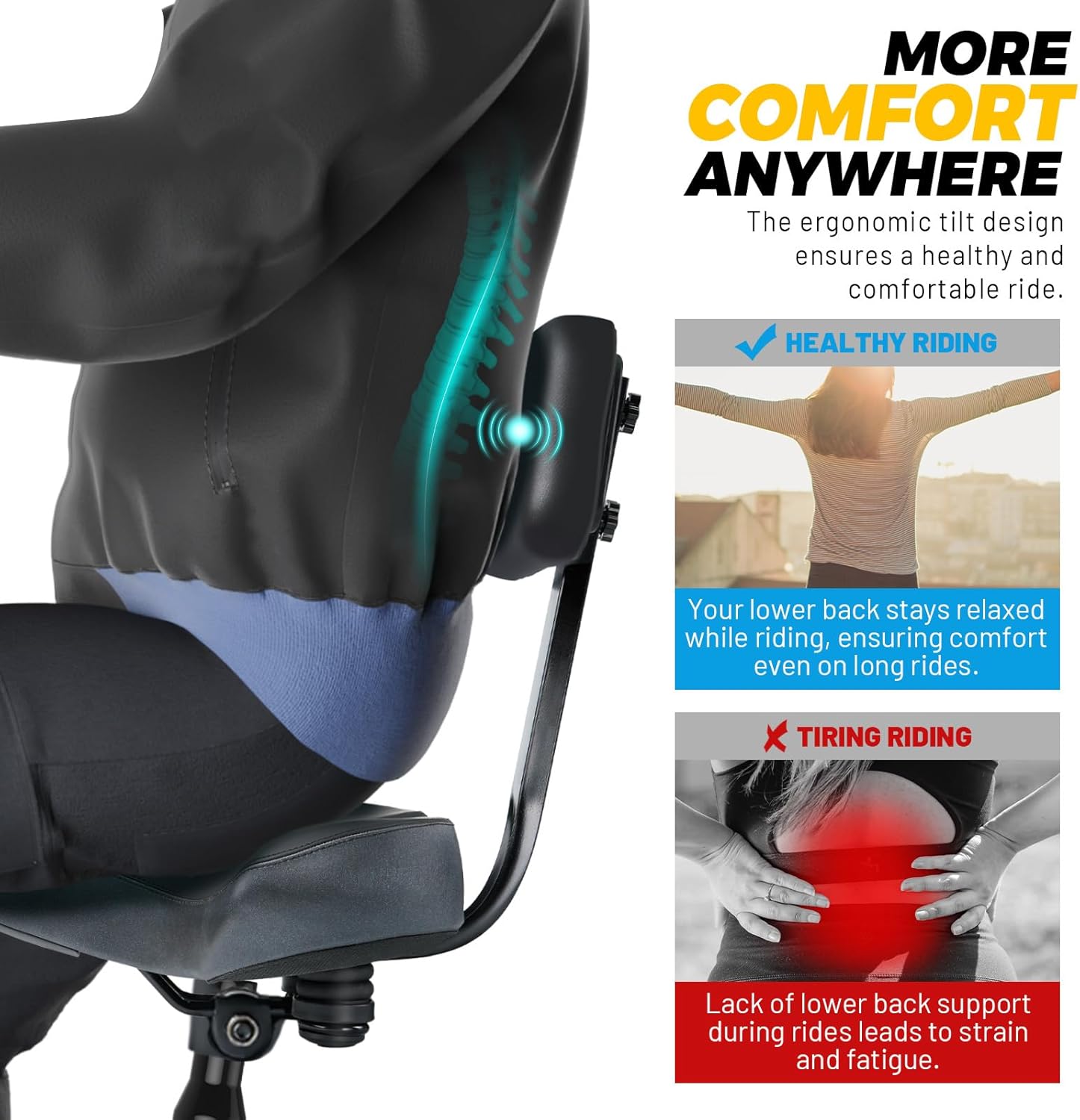YLG Oversized Bike Seat with Backrest Comfort Wide Bicycle Saddle Replacemen for Tricycle, Electric Bike, Commuter Bike, Stationary Bike, Soft Thick Foam Padded Cushion, Adjustable, Waterproof - Image 5