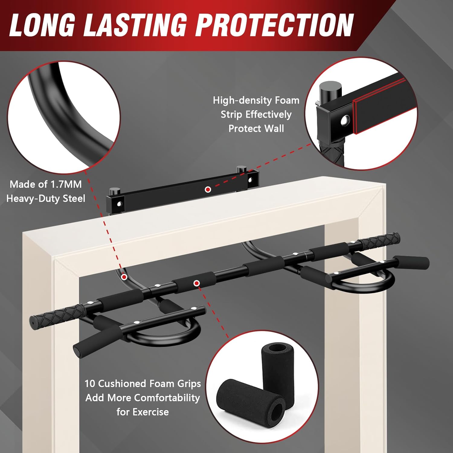 TOPOKO Upgrade Pull Up Bar for Doorway - Max Capacity 440 lbs, Portable Upper Body Workout Bar for Strength Training - Image 5