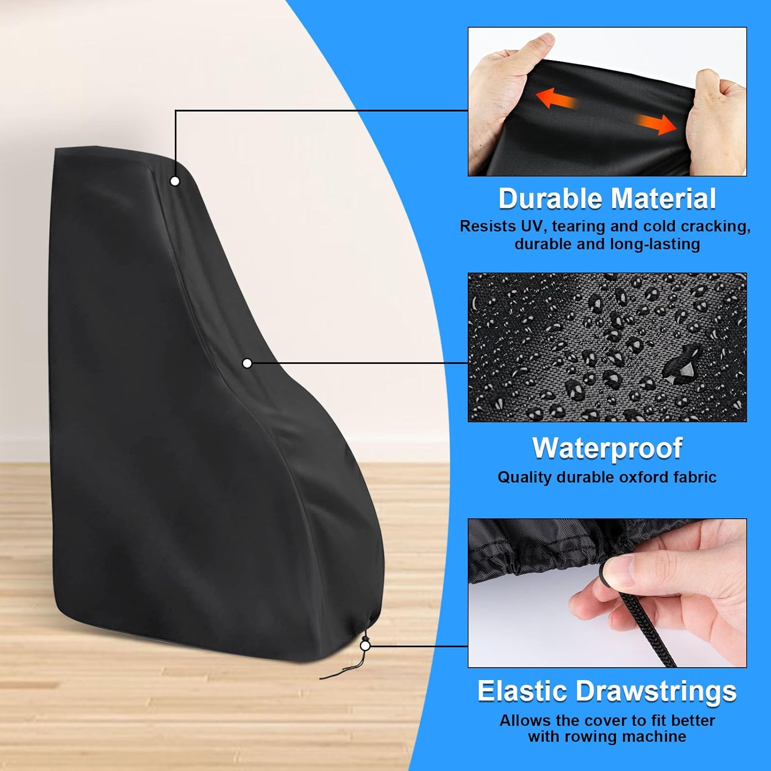 Rowing Machine Cover for Sunny Magnetic Rowing Machine, Foldable Rower Machine Cover Waterproof Water Rowing Machine Covers for Home - 44"L×19.6"W×52"H, Black - Image 3