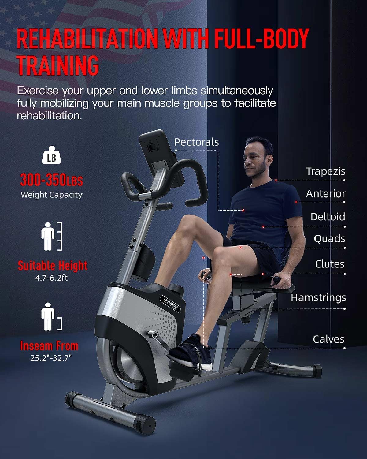 HARISON Magnetic Recumbent Exercise Bike, Recumbent bikes for Adult and Seniors, Recumbent Exercise bike for Home 350 lbs Capacity - Image 4