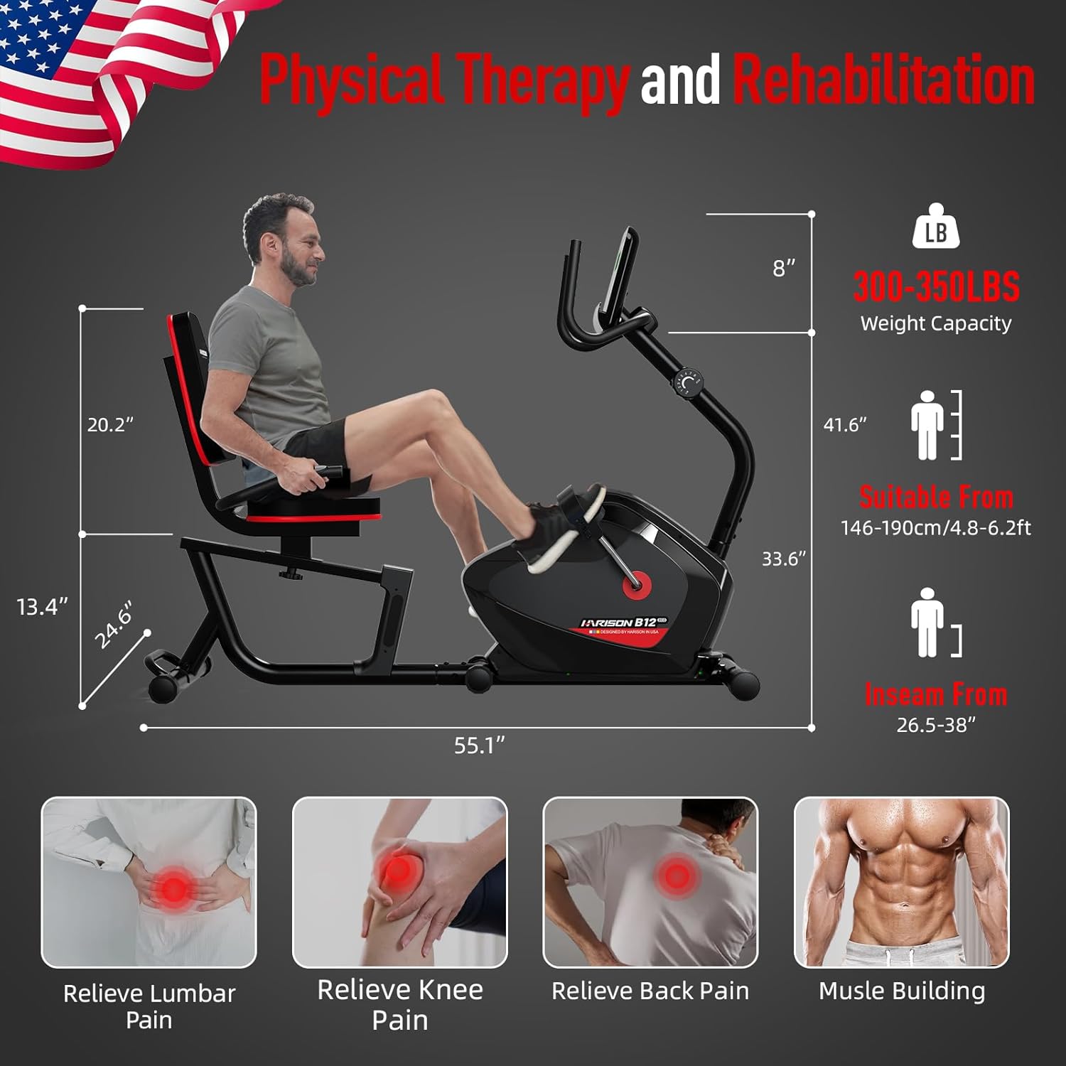 HARISON Recumbent Exercise bike for Home 400LBS Capacity, Magnetic Recumbent Exercise Bike with 2 in 1 LCD Monitor and Tablet Holder, Recumbent bikes for Adult and Seniors - Image 4
