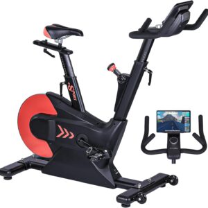 Stationary Exercise Bike for Home, Indoor Cycling Bike with Smart Knob, Heavy Flywheel, Adjustable Magnetic Resistance, Low Noise Workout Bike with LCD Display and App, Upgraded Comfortable Seat