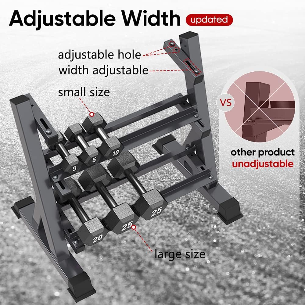 THERUN 1100lbs Adjustable 3 Tier Dumbbell Rack Stand, Hex dumbbells Hand Weights Rack Dumbbell Holder Home Gym Storage Organizer, Reverse Install Available (Rack Only) - Image 2
