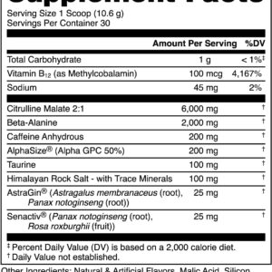 Bucked Up Pre Workout 6 Grams Citrulline, 2 Grams Beta Alanine, and 3 Other Registered trademarked Ingredients (Freedom Pop)