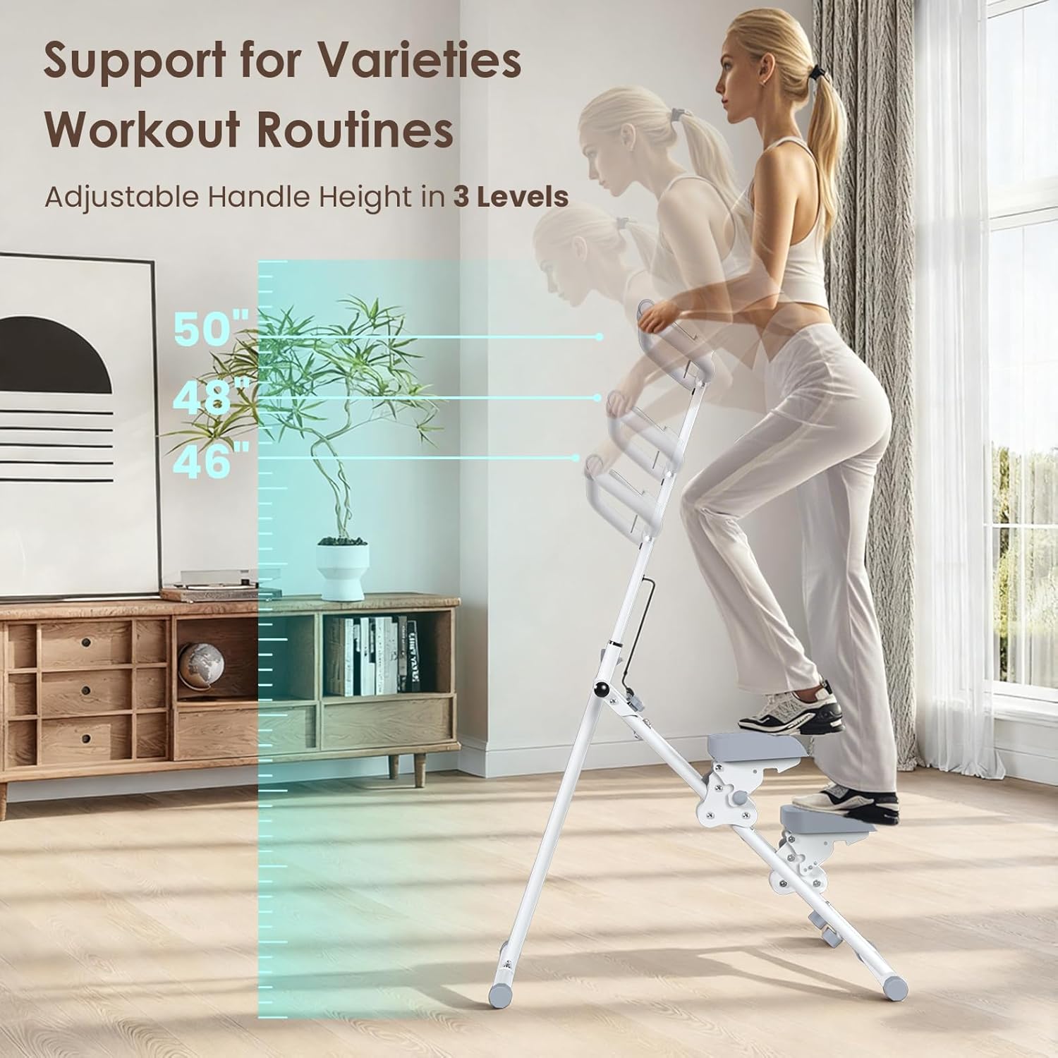 Stair Stepper for Home,Stair Master for Exercise at Home Folding Stair Stepper for Full-Body Workout Compact Stair Climber with Resistance/Adjustable Handlebar & Pedals/Phone Holder - Image 3