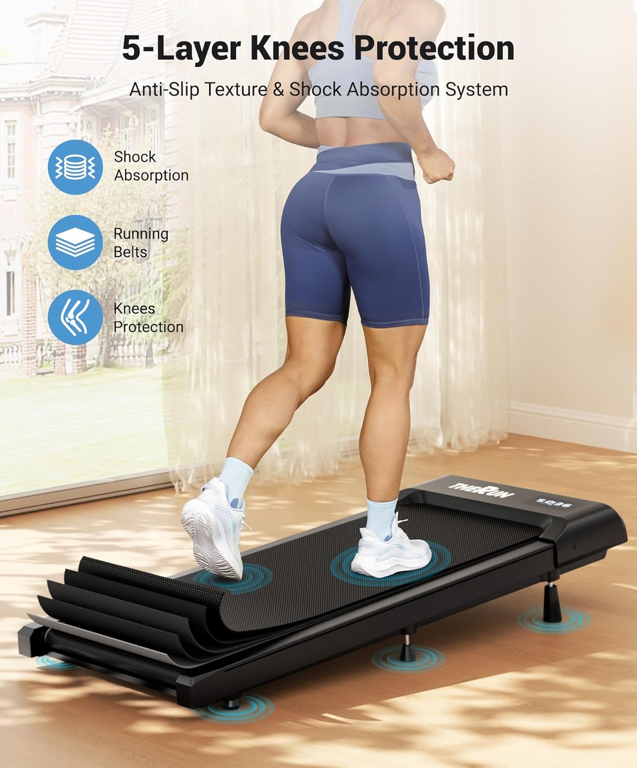 THERUN Walking Pad Treadmill Under Desk, Portable Mini Treadmill for Home/Office, Walking Pad Machine with 2.5HP and 265 lbs Weight Capacity Remote Control LED Display - Image 5
