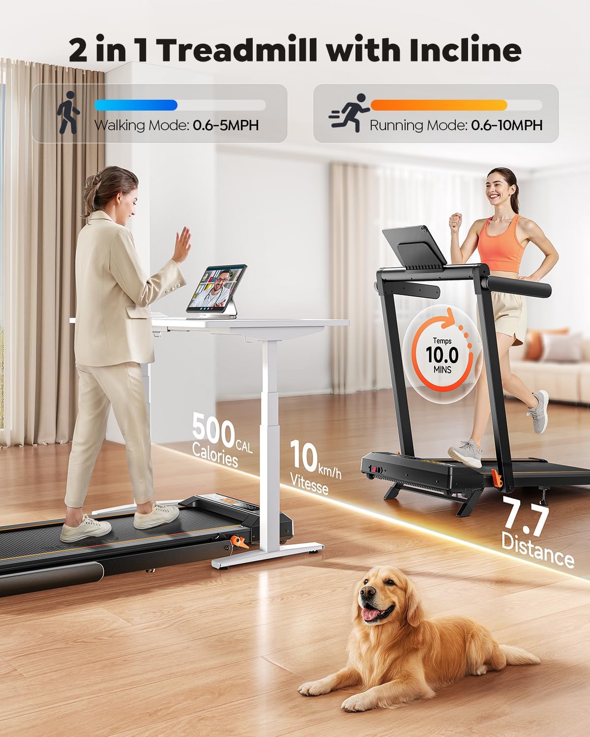 Foldable Treadmill with 10% Incline, 2.5HP Walking Pad with Handle Bar, 300 lb Capacity Treadmills for Home/Office, Under Desk Treadmill with App & Bluetooth Speaker, 0.6-10MPH - Image 3