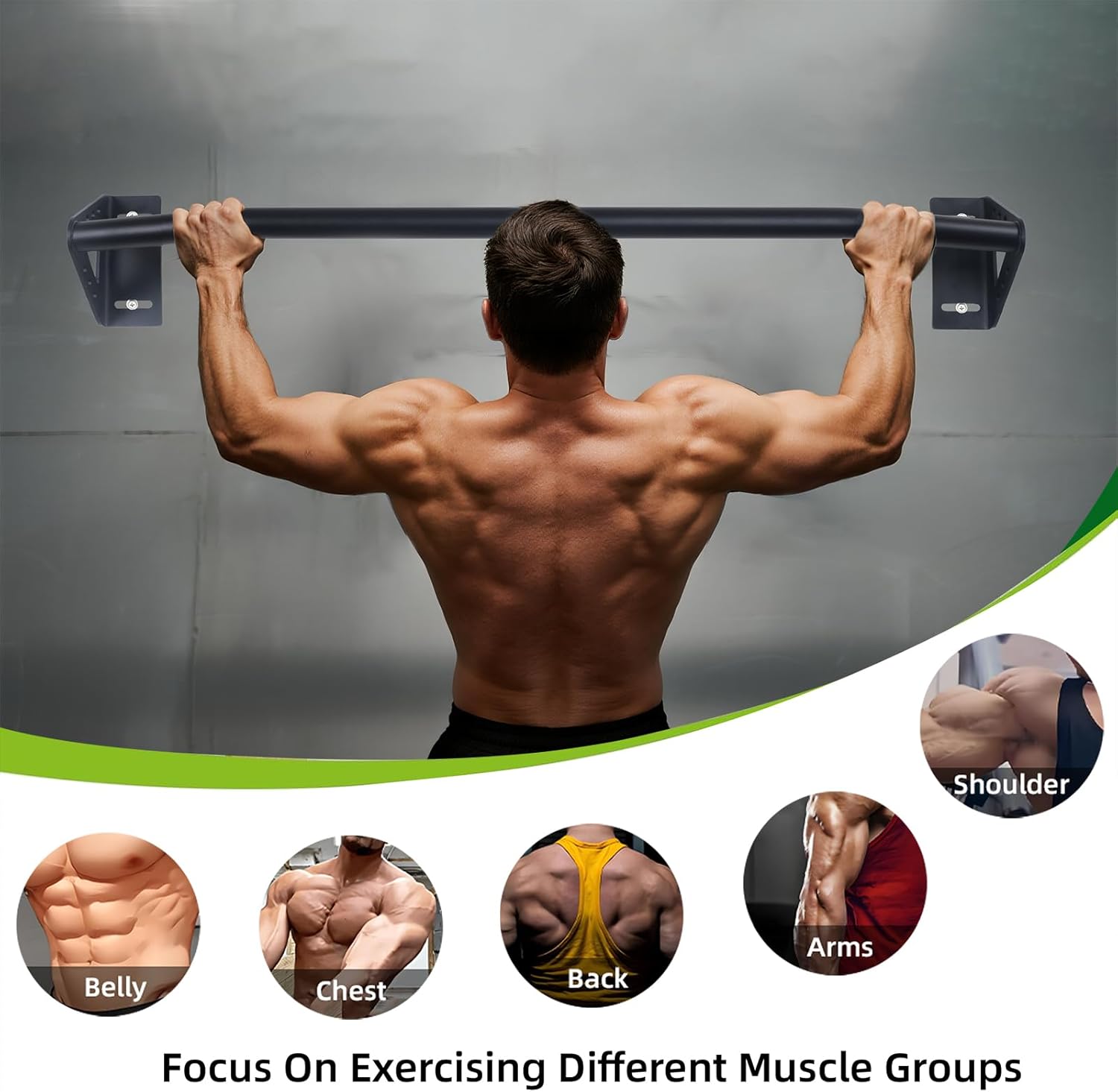 Wall Mounted Heavy Duty Pull Up Bar Doorway With Assist Band, Strength Training Pullups Bar for Doorframe, Thick Metal Sturdy Wall Hanging Bar, Wood Beam or Joist Mount Chin Up Bars 500 lbs - Image 4