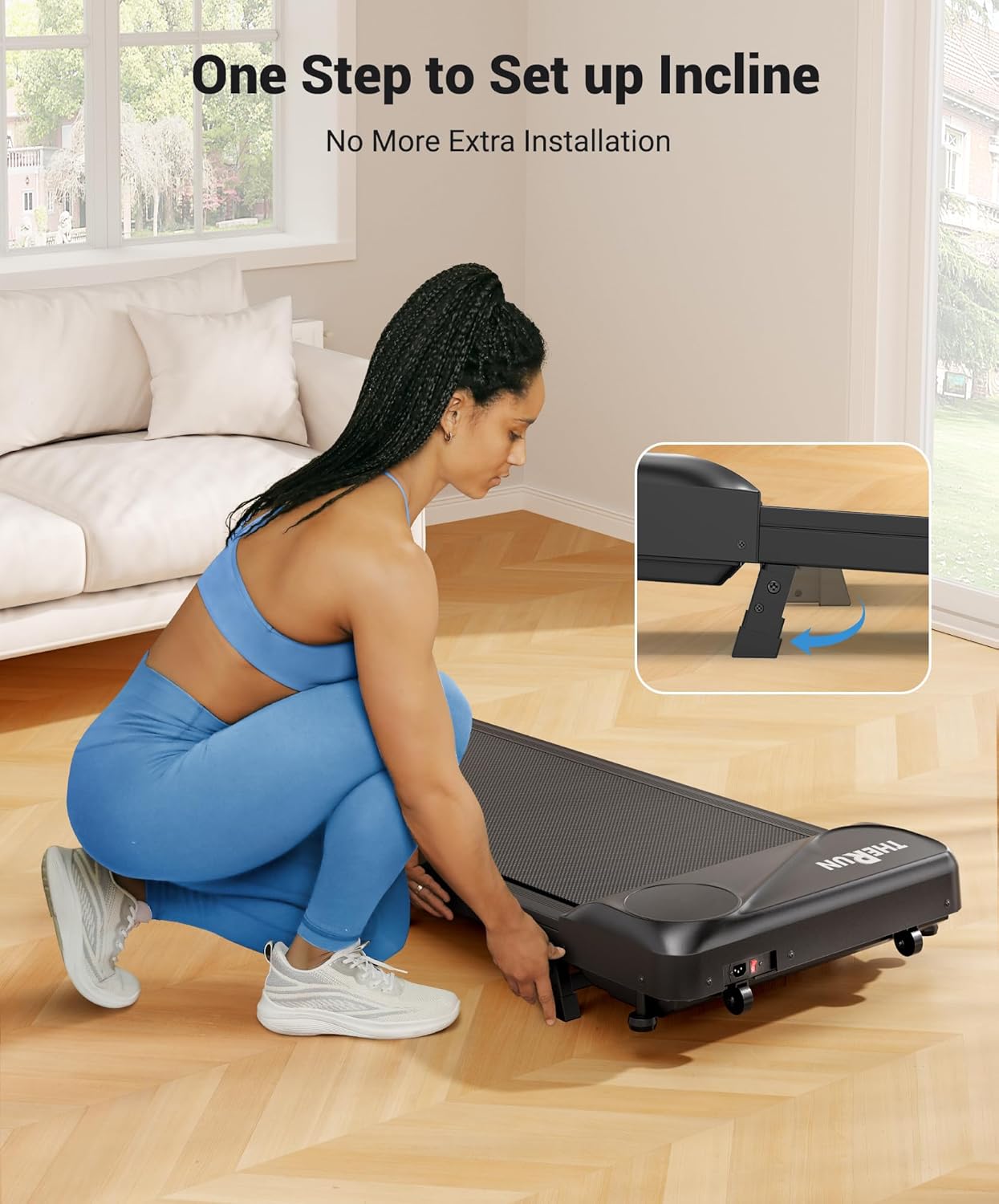 THERUN Walking Pad Treadmill Under Desk, Portable Mini Treadmill for Home/Office, Walking Pad Machine with 2.5HP and 265 lbs Weight Capacity Remote Control LED Display - Image 4