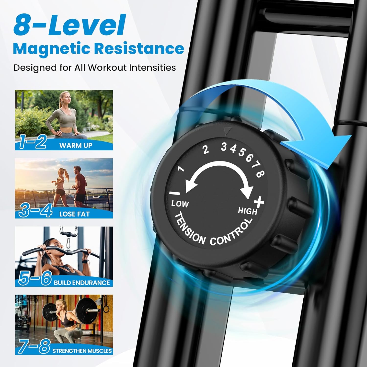 Foldable Exercise Bike, Multifunctional Indoor Stationary Bikes for Home with 8-Level Magnetic Resistance, Quiet Workout Bike with Arm Resistance Bands, LCD Monitor, 300LBS Capacity - Image 6
