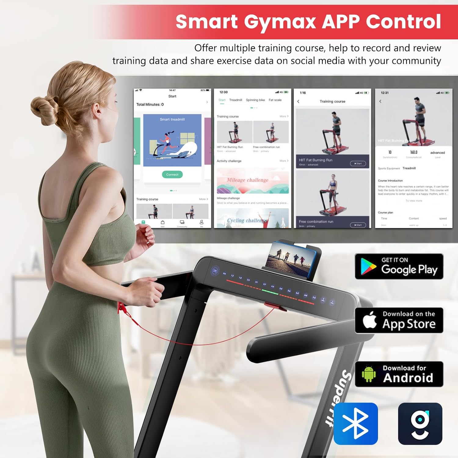 GYMAX Walking Pad, Dual LED Display Free Installation Running Machine w/Smart App/Remote Control & Bluetooth Speaker, 2 in 1 Foldable Portable Under Desk Treadmill for Small Space Home Office - Image 7