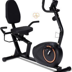 Recumbent Exercise Bike for Home with Quiet 16 Levels Magnetic Resistance, Recumbent Bike for Seniors & Adults with 400LBS Weight Capacity, Large Comfortable Seat, Backlit LCD Monitor, and Pulse Sensor
