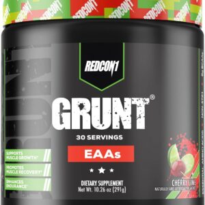 REDCON1 Grunt EAAs, Cherry Lime – Sugar Free, Keto Friendly Essential Amino Acids – Post Workout Powder Containing 9 Amino Acids to Help Train, Recover, Repeat (30 Servings)
