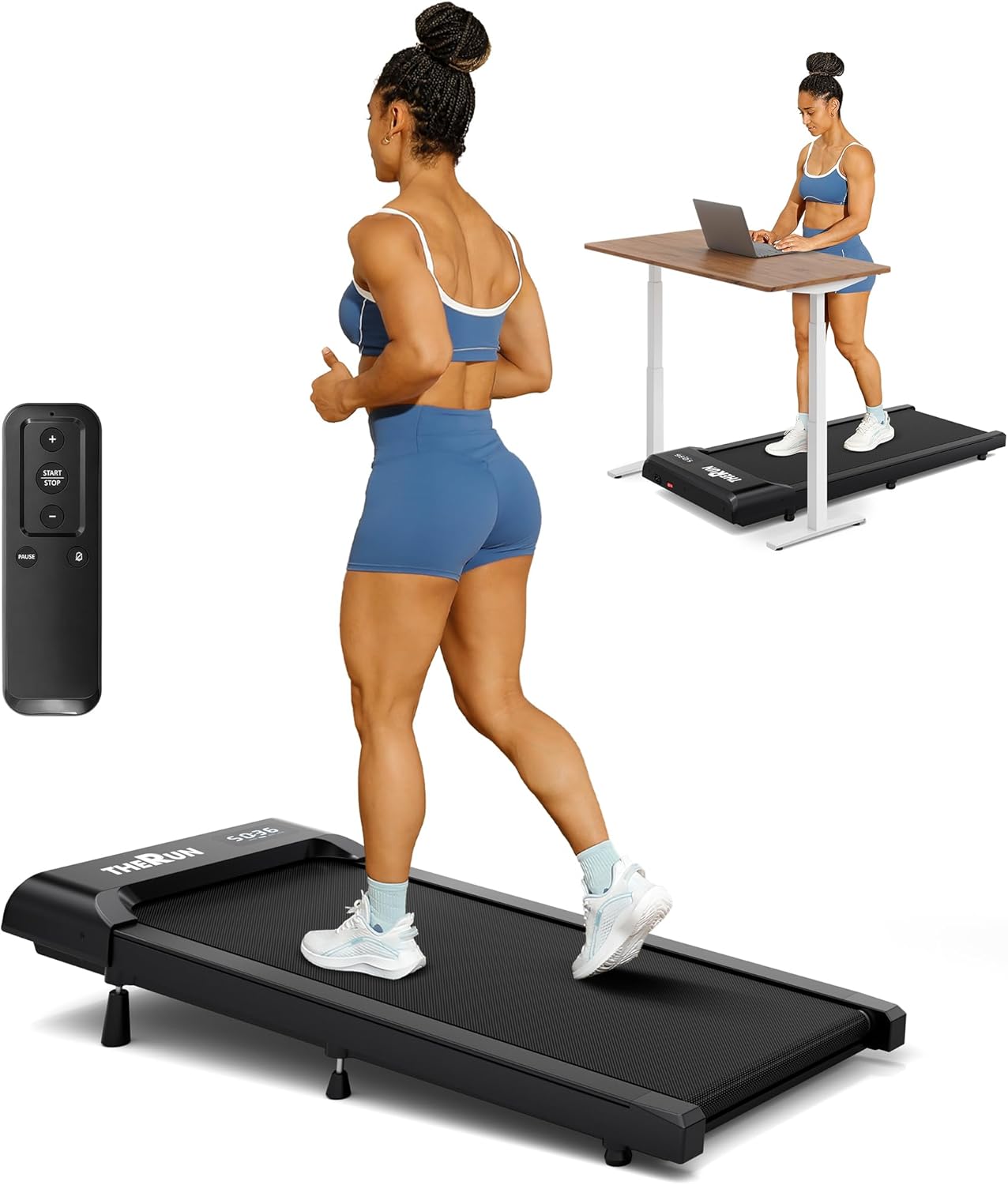 THERUN Walking Pad Treadmill Under Desk, Portable Mini Treadmill for Home/Office, Walking Pad Machine with 2.5HP and 265 lbs Weight Capacity Remote Control LED Display
