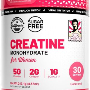 Old School Labs Creatine for Women Post-Workout Supplement – 5000mg Creatine, 2000mg Hydrolyzed Bovine Collagen & BCAA 2:1:1 for Lean Muscle Growth, Fast Recovery & Stamina – 30 Servings