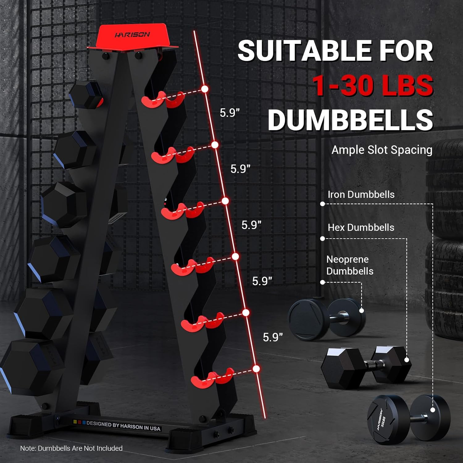 HARISON High-end A-Frame Dumbbell Rack Stand, 6-Tier Weight Rack for Dumbbells Home Gym 480LBS Weight Capacity(without dumbbells) - Image 3
